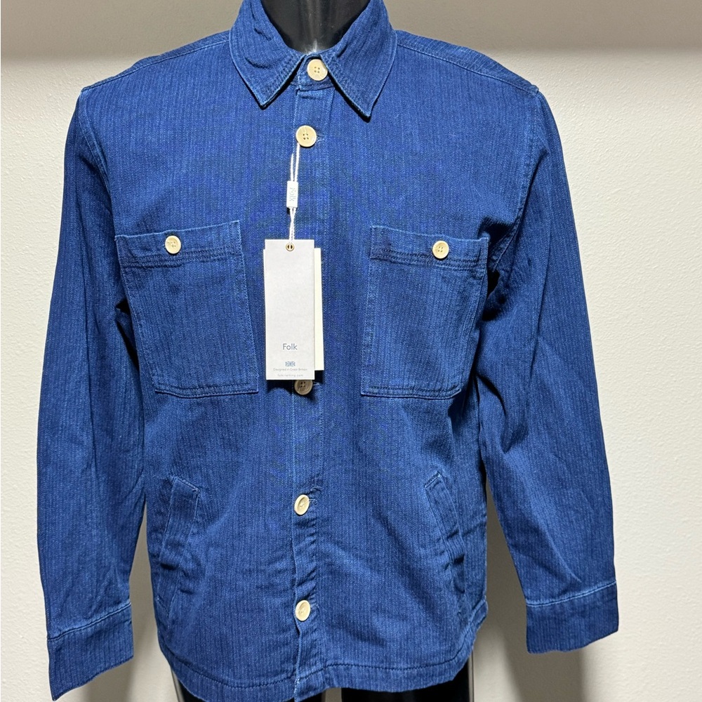 Folk Indigo Button-Front Lightweight Overshirt